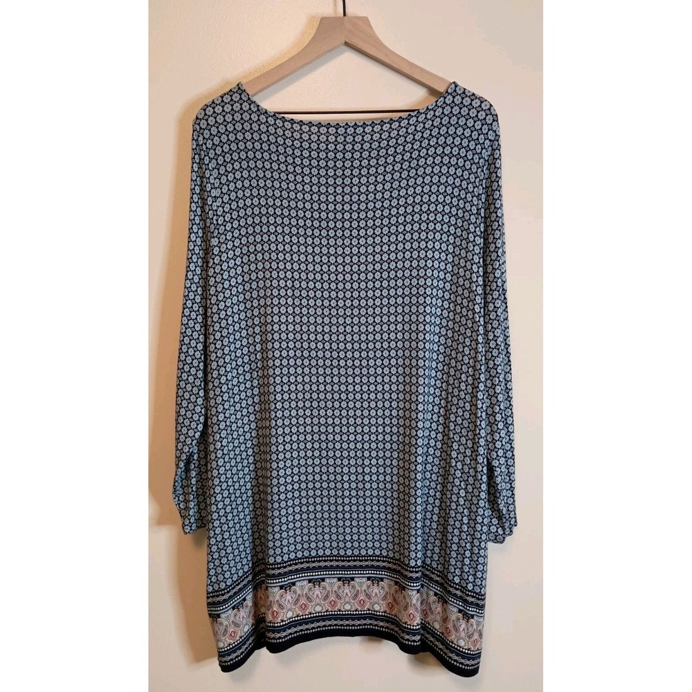 J Jill XL Paisley Tunic Dress Blue Boho Stretch Knit Long Sleeve - Picture 6 of 12